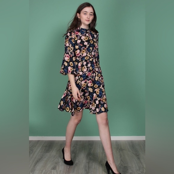 byTiMo Dresses & Skirts - byTiMo Vintage Drape Mini Dress in Flora Black